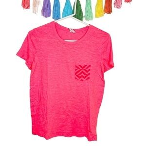 Pink Victoria’s Secret Neon Pink Chevron Crewneck T-Shirt Size Extra Small